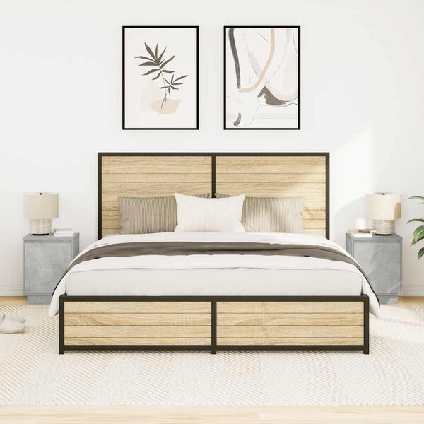 vidaXL Mesas cabeceira c/ luzes LED 2 pcs 38x34x50 cm cinzento-cimento