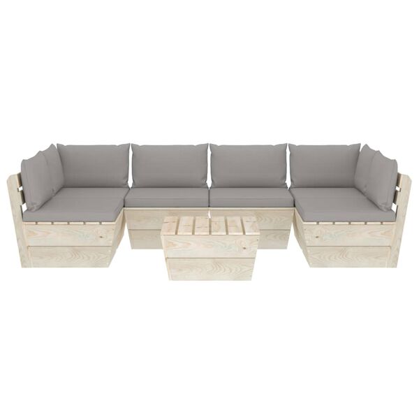 vidaXL 7 pcs conjunto lounge de paletes + almofad&otilde;es madeira de abeto