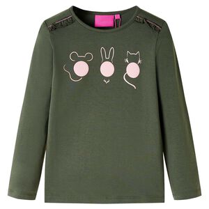 vidaXL T-shirt de manga comprida para crian&ccedil;a cor caqui 104