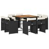vidaXL 9 pcs conjunto de jantar p/ jardim c/ almofad&otilde;es vime PE preto