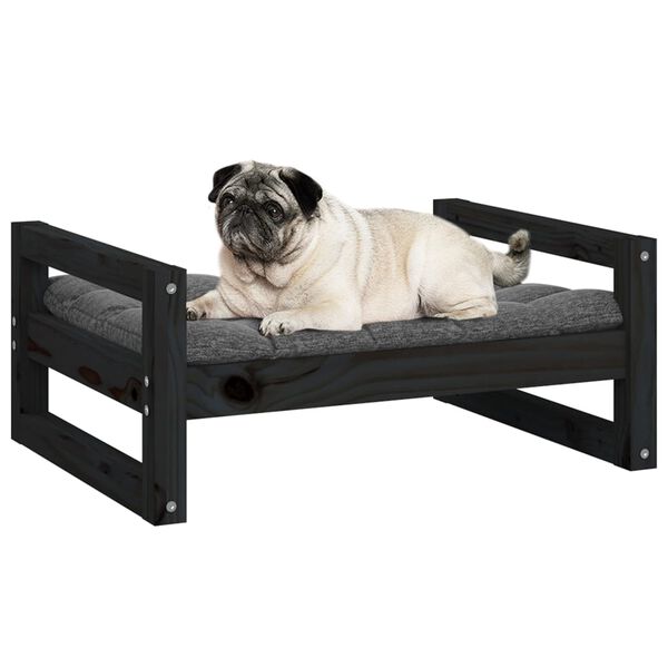 vidaXL Cama para c&atilde;es 65,5x50,5x28 cm madeira de pinho maci&ccedil;a preto