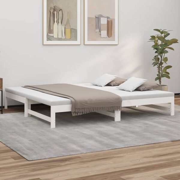 vidaXL Sof&aacute;-cama de puxar 2x(90x200) cm pinho maci&ccedil;o branco