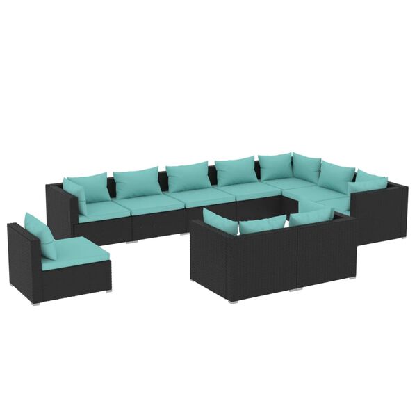 vidaXL 10 pcs conjunto lounge de jardim c/ almofad&otilde;es vime PE preto