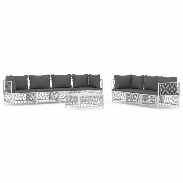 vidaXL 8 pcs conjunto lounge de jardim com almofadões aço branco