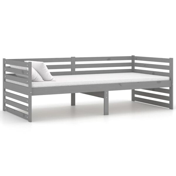 vidaXL Sof&aacute;-cama com colch&atilde;o 90x200 cm pinho maci&ccedil;o cinzento