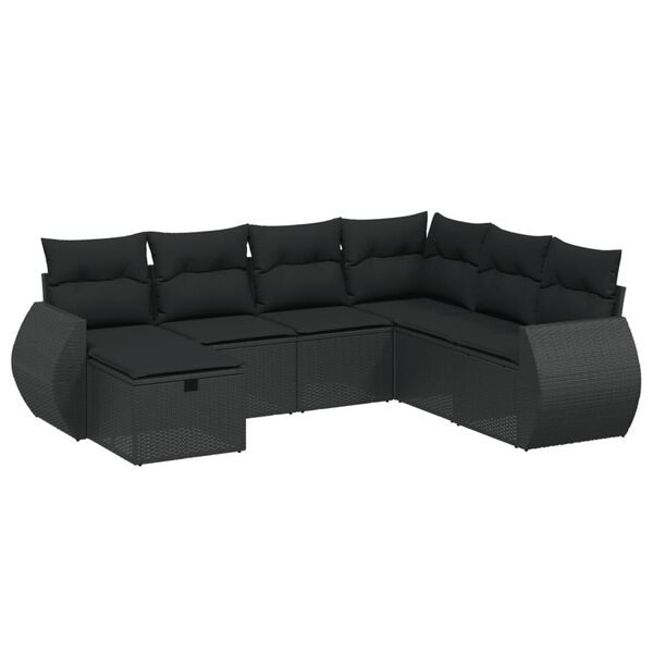 vidaXL 7 pcs conjunto de sof&aacute;s p/ jardim c/ almofad&otilde;es vime PE preto