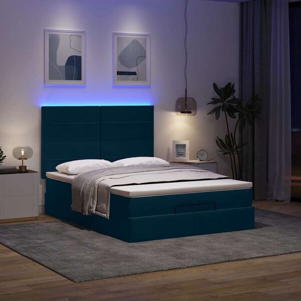 vidaXL Estrutura cama otomana colch&otilde;es 140x190 cm veludo azul escuro