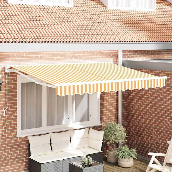 vidaXL Toldo Retr&aacute;til Amarelo e Branco 300 x 200 cm Poli&eacute;ster e Metal