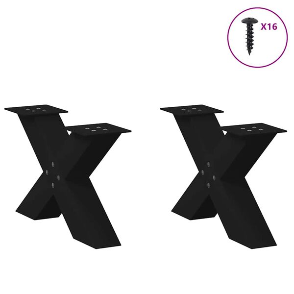vidaXL P&eacute;s para mesa de centro em formato de X, 2 pe&ccedil;as, preto, 50x(30-31) cm, a&ccedil;o