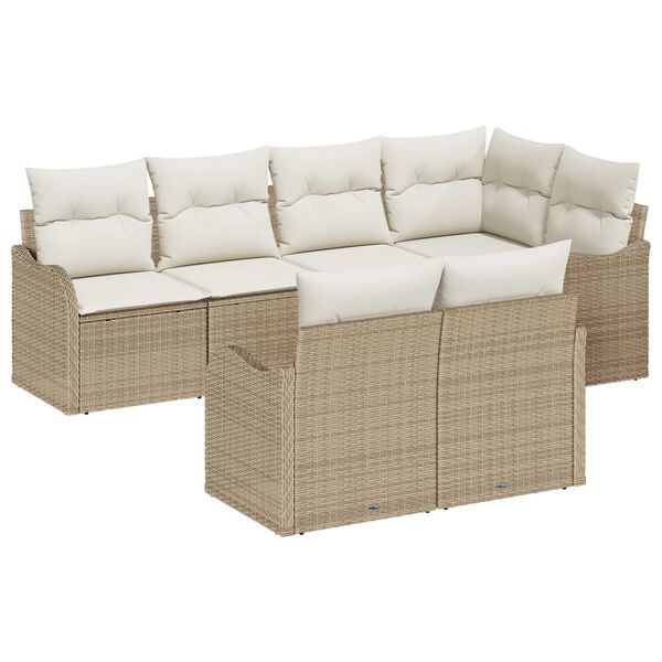 vidaXL Conjunto de Sof&aacute; de Jardim 7 pcs Bege Rattan Sint&eacute;tico