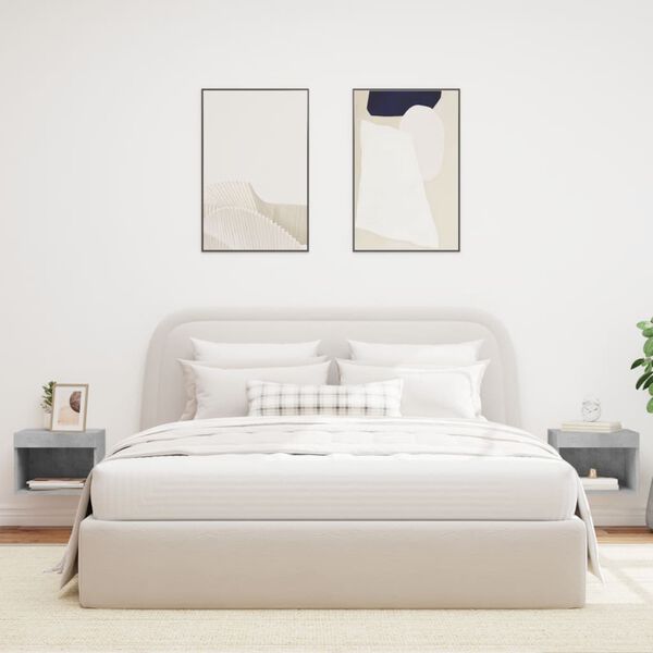 vidaXL Mesas de cabeceira de parede c/ luzes LED 2pcs cinzento cimento