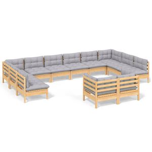 vidaXL 12pcs conjunto lounge de jardim + almofad&otilde;es cinza pinho maci&ccedil;o