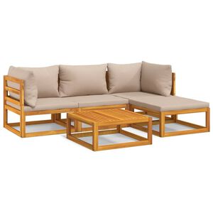 vidaXL 5pcs conj. lounge jardim madeira c/almofadões cinza-acastanhado
