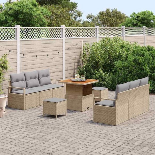 vidaXL Conjunto de Sof&aacute; de Jardim 9 pcs Bege Rattan Sint&eacute;tico