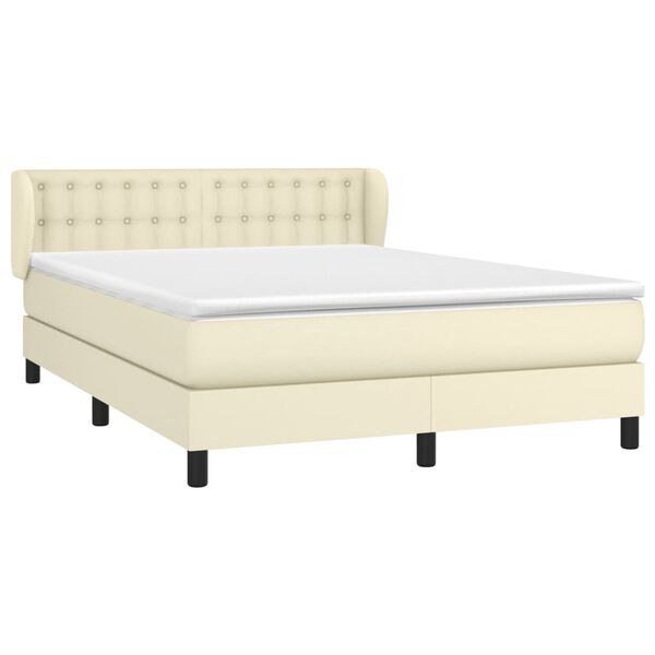 vidaXL Cama com molas/colch&atilde;o 140x190 cm couro artificial cor creme