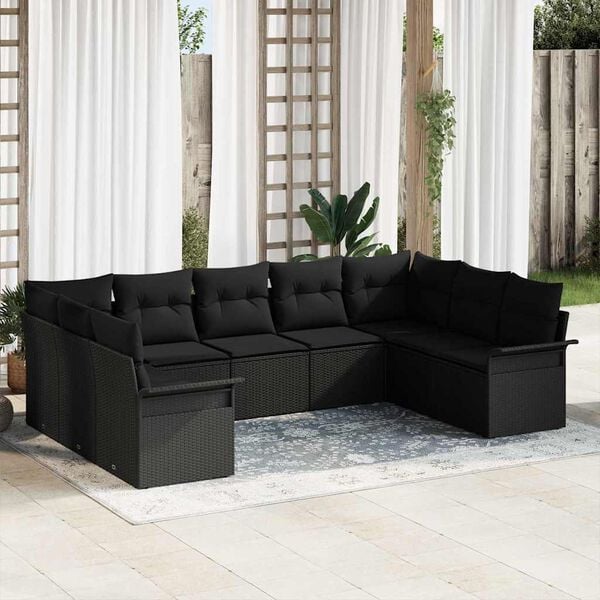 vidaXL Conjunto de Sof&aacute; de Jardim com almofada Preto vime PE