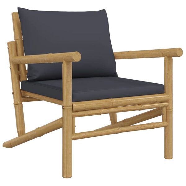 vidaXL 3pcs conj. lounge de jardim bambu c/ almofadões cinzento-escuro