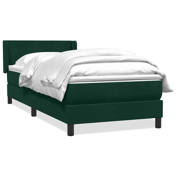 vidaXL Cama com molas/colch&atilde;o verde-escuro 90x210 cm veludo