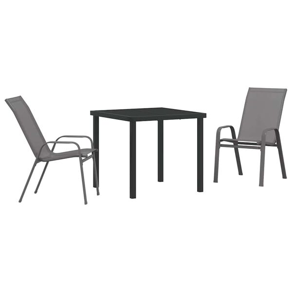 vidaXL Conjunto de Jantar para Jardim 3 pcs Cinza e Preto