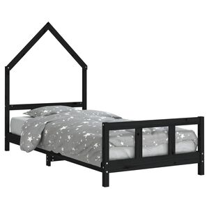 vidaXL Estrutura de cama infantil 90x190 cm pinho maci&ccedil;o preto