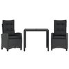vidaXL 3 pcs conjunto de jantar p/ jardim c/ almofad&otilde;es vime PE preto