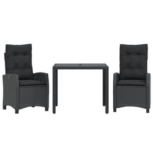 vidaXL 3 pcs conjunto de jantar p/ jardim c/ almofad&otilde;es vime PE preto
