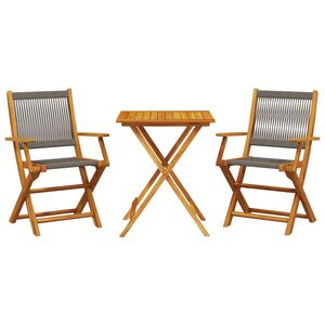 vidaXL 3 pcs conjunto de bistr&ocirc; polipropileno/madeira maci&ccedil;a cinzento