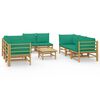 vidaXL 9 pcs conjunto lounge de jardim bambu c/ almofad&otilde;es verdes