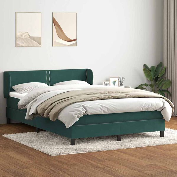 vidaXL Cama com molas/colch&atilde;o 140x220 cm veludo verde-escuro