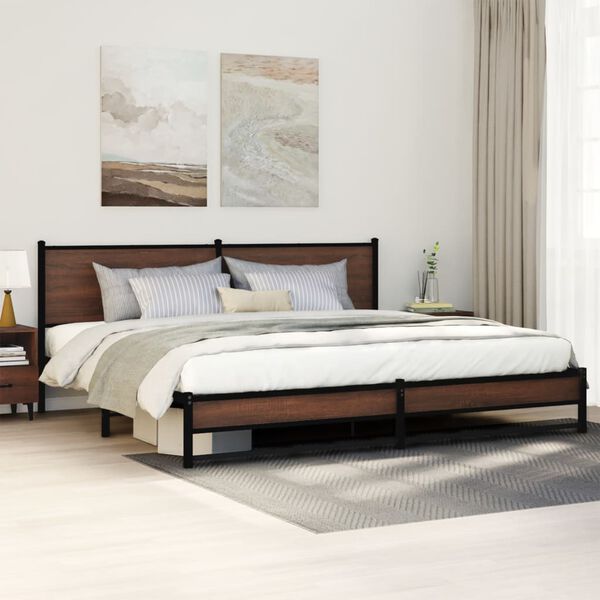 vidaXL Estrutura cama sem colch&atilde;o 193x203 cm metal carvalho castanho
