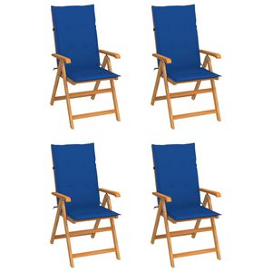 vidaXL Cadeiras de jardim c/ almofad&otilde;es azul real 4 pcs teca maci&ccedil;a