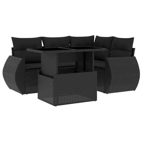 vidaXL 5 pcs conjunto sof&aacute;s de jardim com almofad&otilde;es vime PE preto