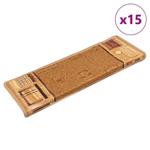 vidaXL Tapetes de escada autoadesivos 15 pcs 65x21x4 cm bege