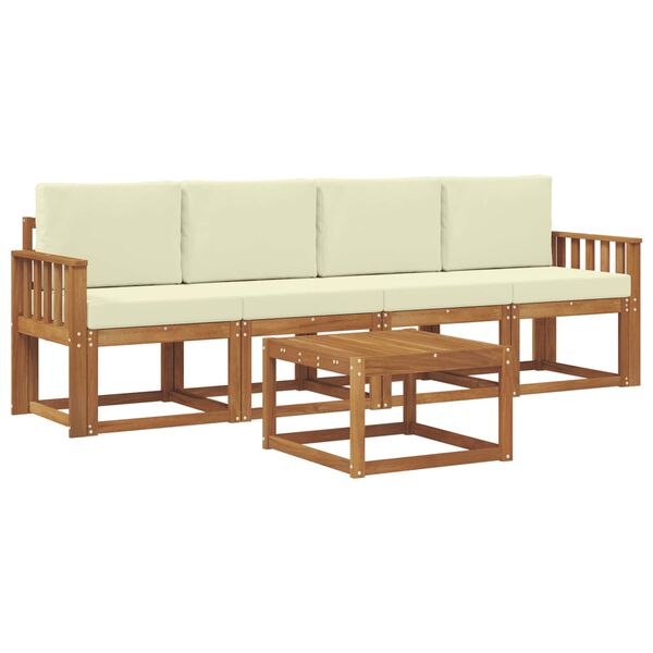 vidaXL Conjunto de Sof&aacute;s para Exterior 5 pcs Natural e Creme