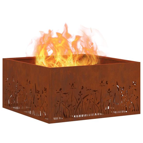 vidaXL Fire Pit Castanho 60 x 60 x 30 cm A&ccedil;o resistente &agrave;s intemp&eacute;ries