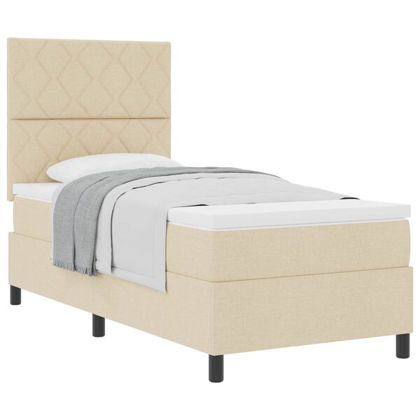 vidaXL Cama Box com colch&atilde;o com cabeceira Creme 100 x 200 cm tecido
