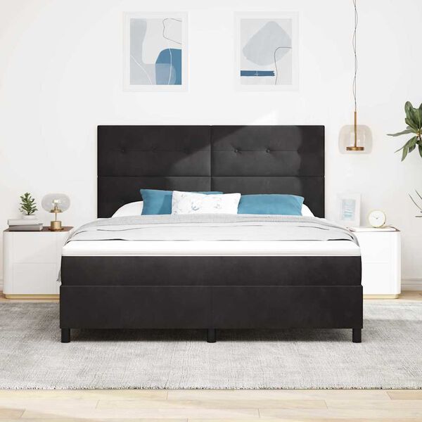 vidaXL Cama Box com colch&atilde;o com cabeceira Preto 180 x 200 cm tecido