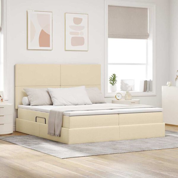 vidaXL Cama com Armazenamento Creme 180 x 200 cm Couro Sint&eacute;tico