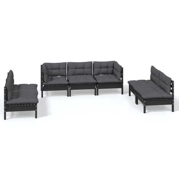vidaXL 7 pcs conjunto lounge jardim c/ almofad&otilde;es pinho maci&ccedil;o
