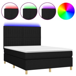 vidaXL Cama box spring c/ colch&atilde;o e LED 140x190 cm tecido preto