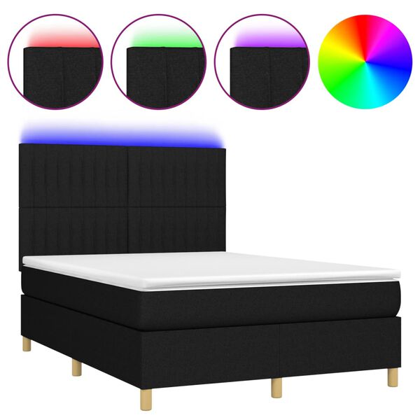 vidaXL Cama box spring c/ colch&atilde;o e LED 140x190 cm tecido preto