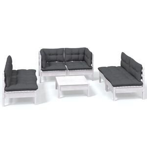 vidaXL 7 pcs conjunto lounge de jardim c/ almofad&otilde;es pinho maci&ccedil;o