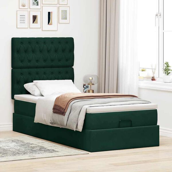 vidaXL Estrutura cama otomana colch&otilde;es 80x200cm veludo verde escuro