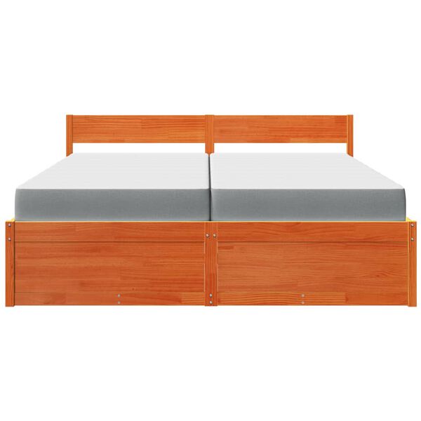 vidaXL Cama com gavetas e colch&atilde;o 200x200 cm pinho maci&ccedil;o castanho-mel