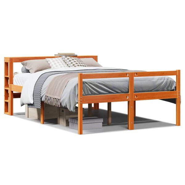 vidaXL Estrutura cama c/ cabeceira 135x190cm pinho maci&ccedil;o castanho-mel