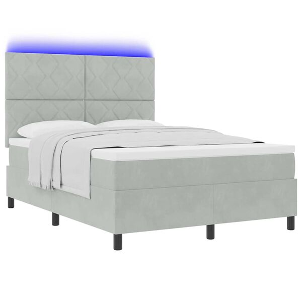 vidaXL Cama Box Spring LED Cinzento-claro 140 x 190 cm tecido