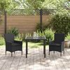 vidaXL Conjunto de Jantar para Jardim com almofada 3 pcs Preto vime PE