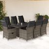 vidaXL 9 pcs conjunto de jantar p/ jardim c/ almofad&otilde;es vime PE cinza