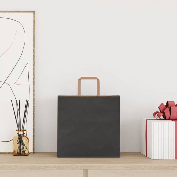 vidaXL Sacos de papel 250 unid com al&ccedil;as preto 26x17x25 cm