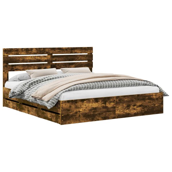 vidaXL Estrutura da Cama com gaveta Carvalho Defumado 200 x 200 cm